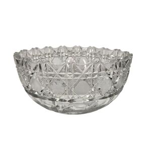 Antique American Brilliant Period Cut Glass Bowl Flowers & Button, Wave Rim